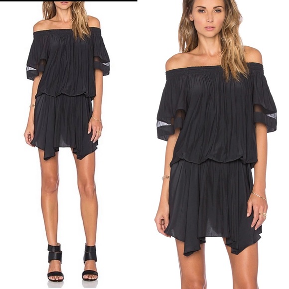 Ramy Brook Dresses & Skirts - Ramy Brook Jessa Dress Black Off-the-shoulder Mini 1/2 Sleeve Elastic Waist
